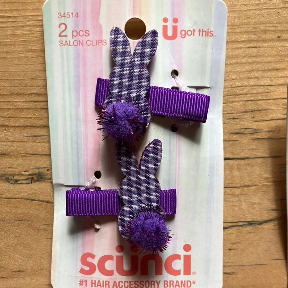 Purple Gingham Plaid Bunny Hair Clips by Scunci